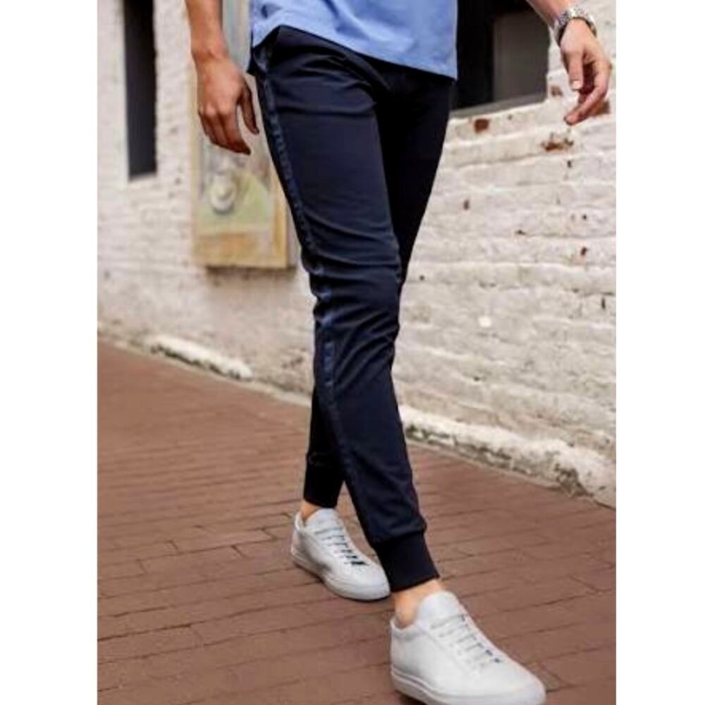 Greyson clothiers men's Navy Rumson side stripe tailored joggers pants size 30